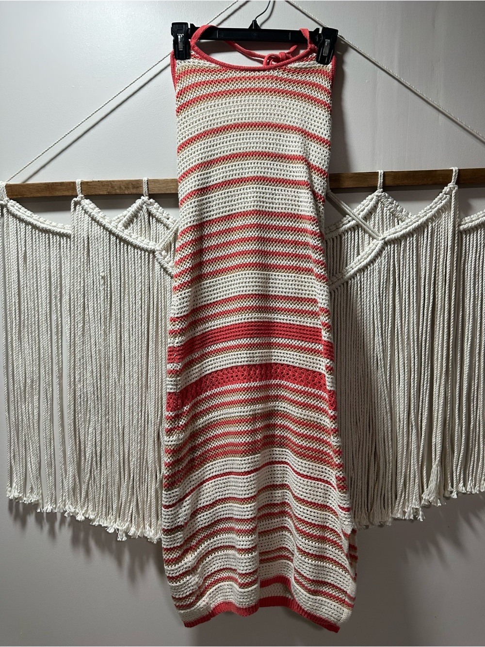 Crochet Halter Swim Coverup in Red and Cream